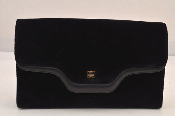 Auth GIVENCHY Vintage Suede Leather Chain Shoulder Hand Bag Purse Black 8603M
