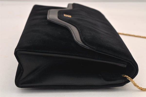 Auth GIVENCHY Vintage Suede Leather Chain Shoulder Hand Bag Purse Black 8603M