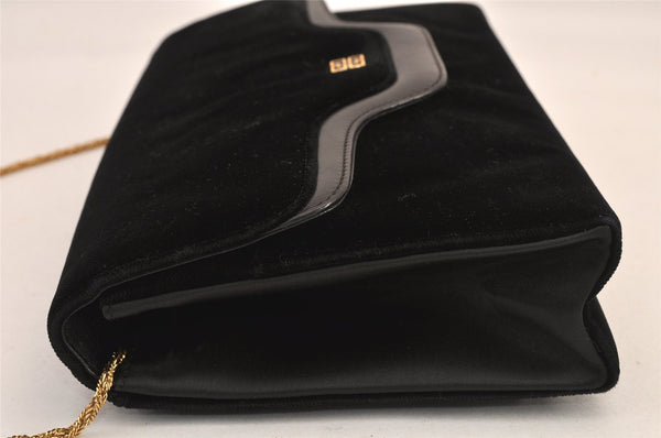 Auth GIVENCHY Vintage Suede Leather Chain Shoulder Hand Bag Purse Black 8603M