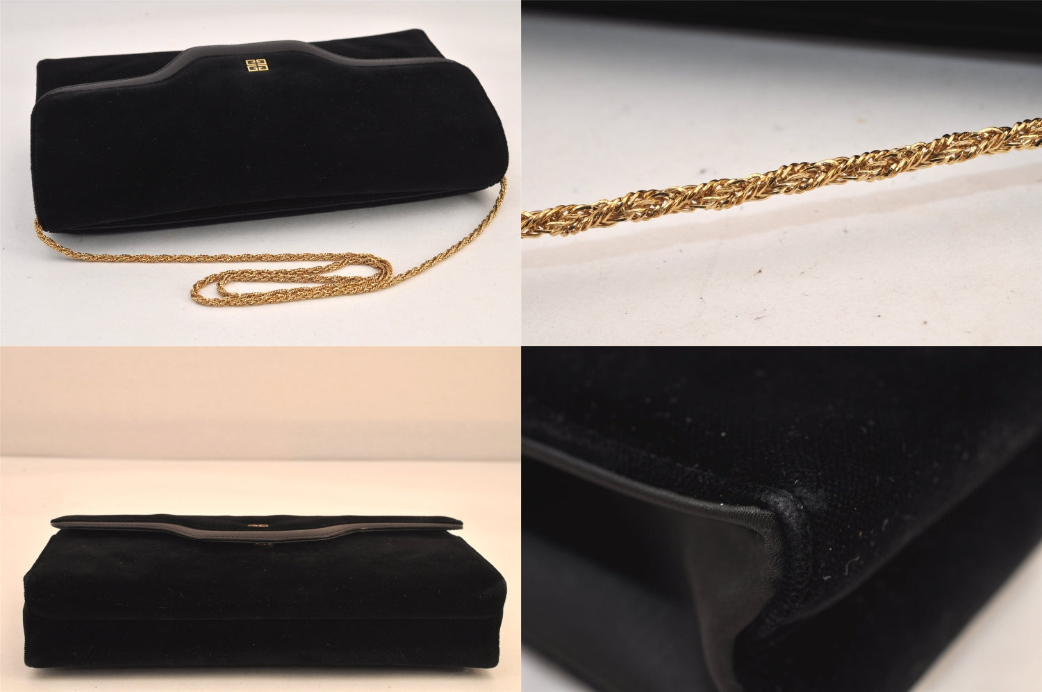 Auth GIVENCHY Vintage Suede Leather Chain Shoulder Hand Bag Purse Black 8603M