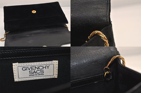 Auth GIVENCHY Vintage Suede Leather Chain Shoulder Hand Bag Purse Black 8603M