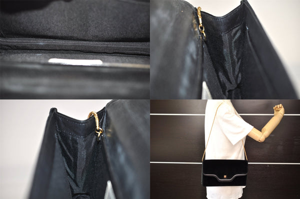 Auth GIVENCHY Vintage Suede Leather Chain Shoulder Hand Bag Purse Black 8603M