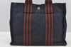 Authentic HERMES Fourre Tout PM Hand Tote Bag Canvas Navy Blue 8604I