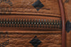 Authentic MCM Visetos Leather Vintage 2Way Traval Boston Bag Brown 8605I