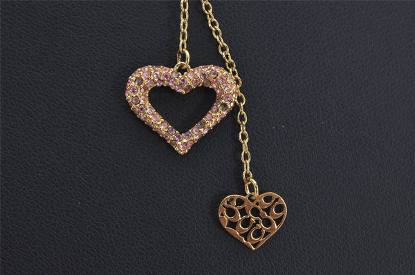 Authentic COACH Vintage Rhinestone Heart Chain Pendant Necklace Gold 8605J