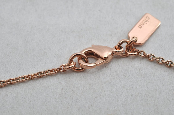 Authentic COACH Rhinestone Chain Pendant Necklace Pink Gold 8606J