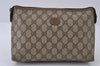 Authentic GUCCI Vintage Clutch Hand Bag Purse GG PVC Leather Brown 8607I
