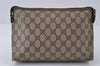 Authentic GUCCI Vintage Clutch Hand Bag Purse GG PVC Leather Brown 8607I