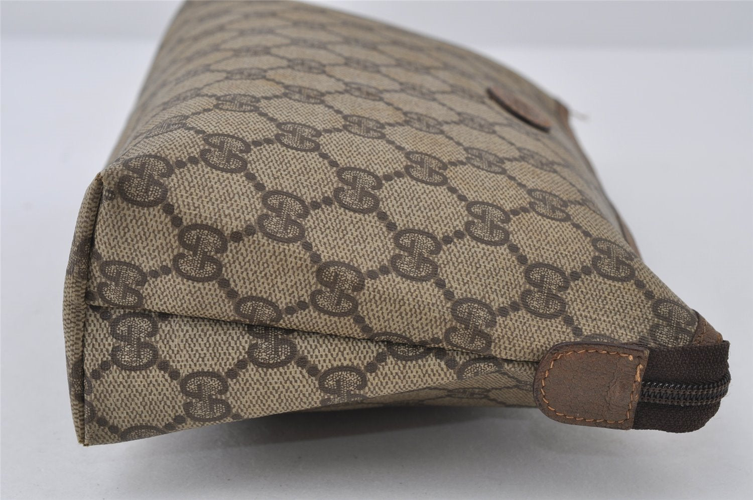 Authentic GUCCI Vintage Clutch Hand Bag Purse GG PVC Leather Brown 8607I