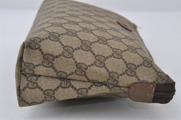 Authentic GUCCI Vintage Clutch Hand Bag Purse GG PVC Leather Brown 8607I