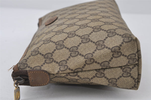Authentic GUCCI Vintage Clutch Hand Bag Purse GG PVC Leather Brown 8607I