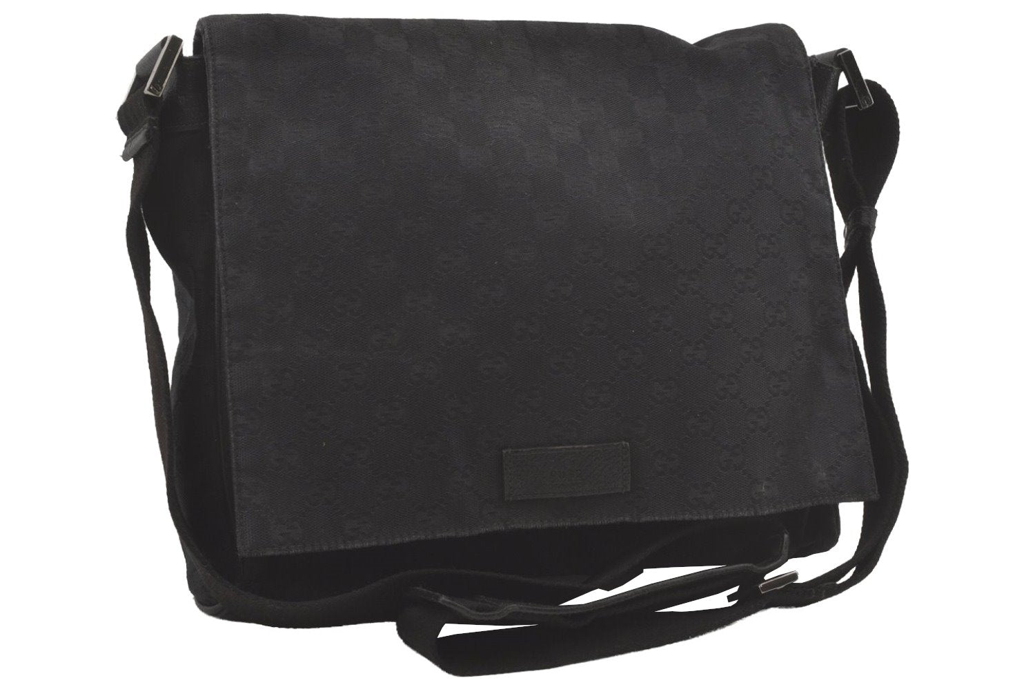 Authentic GUCCI Shoulder Cross Body Bag GG Canvas Leather 146236 Black 8608I