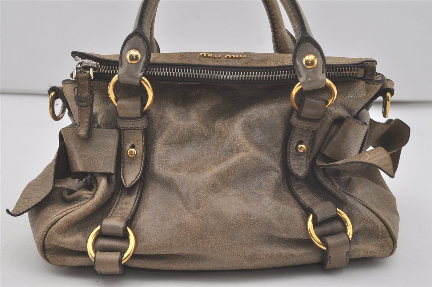 Authentic MIU MIU Ribbon Leather 2Way Shoulder Hand Bag Purse Brown 8609I