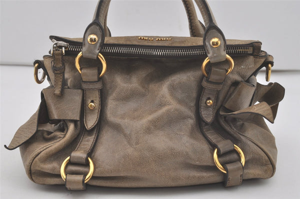 Authentic MIU MIU Ribbon Leather 2Way Shoulder Hand Bag Purse Brown 8609I