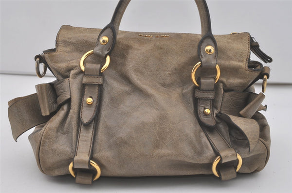 Authentic MIU MIU Ribbon Leather 2Way Shoulder Hand Bag Purse Brown 8609I