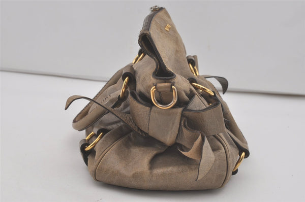 Authentic MIU MIU Ribbon Leather 2Way Shoulder Hand Bag Purse Brown 8609I