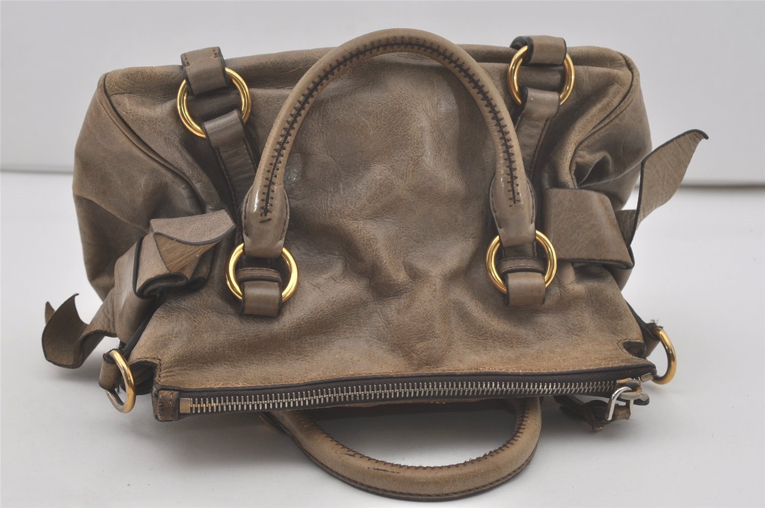 Authentic MIU MIU Ribbon Leather 2Way Shoulder Hand Bag Purse Brown 8609I
