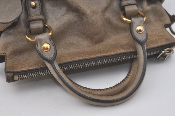 Authentic MIU MIU Ribbon Leather 2Way Shoulder Hand Bag Purse Brown 8609I