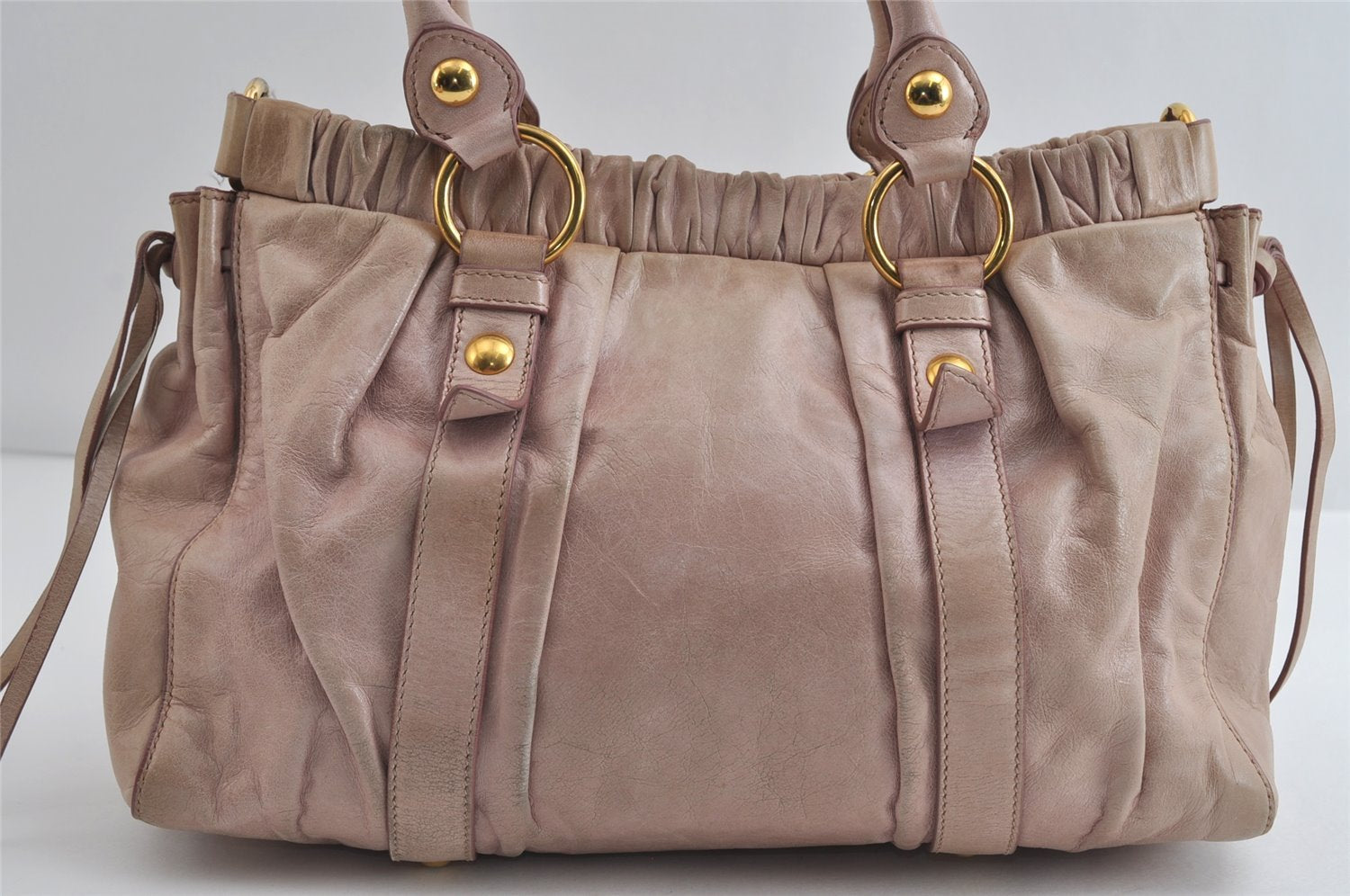 Authentic MIU MIU Vintage Leather 2Way Shoulder Hand Tote Bag Purse Pink 8610I