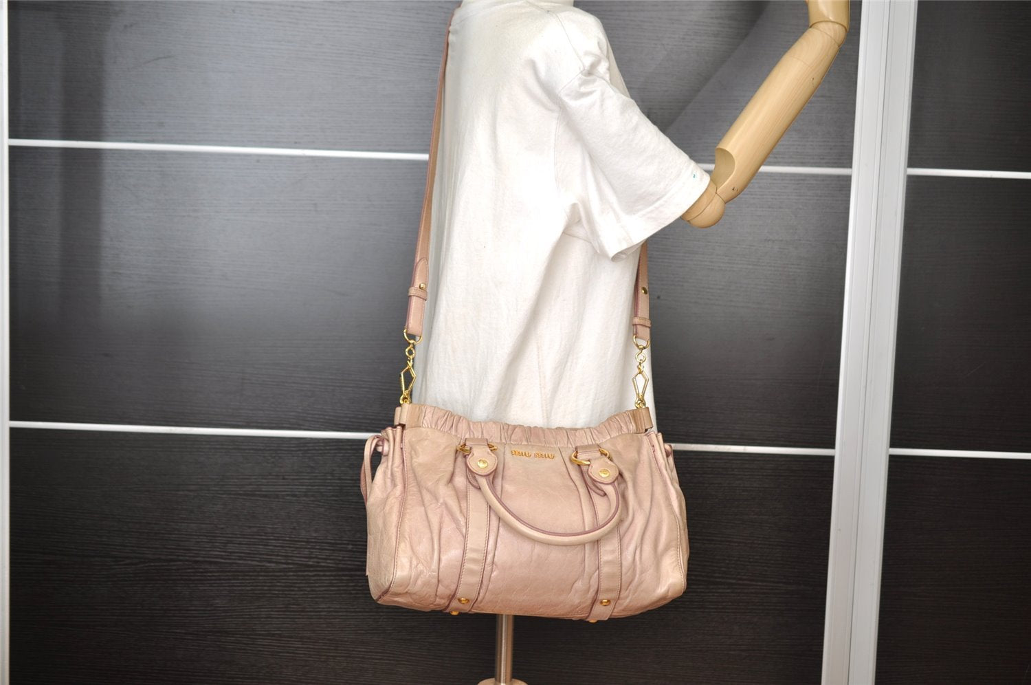Authentic MIU MIU Vintage Leather 2Way Shoulder Hand Tote Bag Purse Pink 8610I