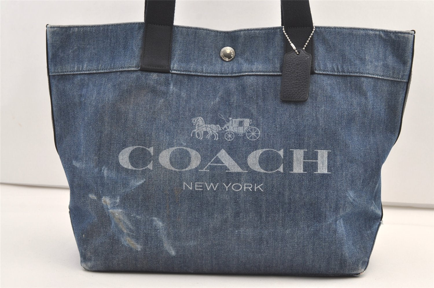 Authentic COACH Vintage Shoulder Tote Bag Denim Leather F67415 Blue 8611J