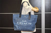 Authentic COACH Vintage Shoulder Tote Bag Denim Leather F67415 Blue 8611J