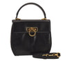 Auth Salvatore Ferragamo Gancini Leather 2Way Shoulder Hand Bag Black 8611M