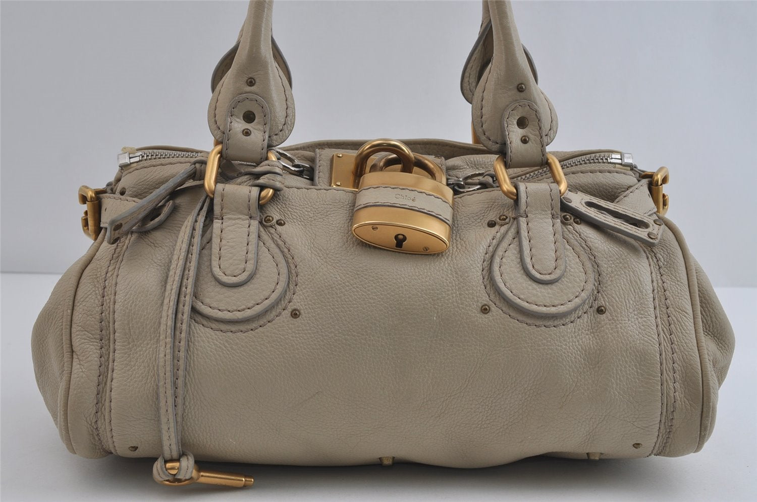 Authentic Chloe Paddington Vintage Leather Shoulder Hand Bag Purse Beige 8612I