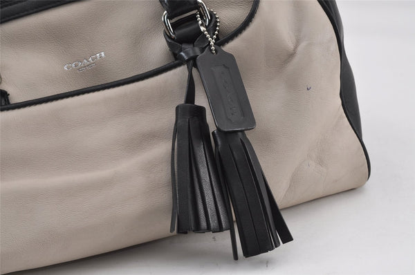 Authentic COACH Tassel Hand Boston Bag Purse Leather Beige 25807 Black 8612J