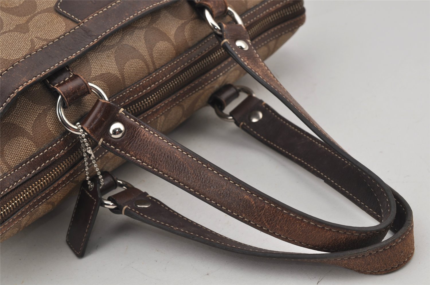 Authentic COACH Signature 2Way Shoulder Hand Bag PVC Leather F16119 Brown 8614J