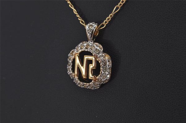 Authentic NINA RICCI Vintage Gold Tone Rhinestone Chain Pendant Necklace  8615J