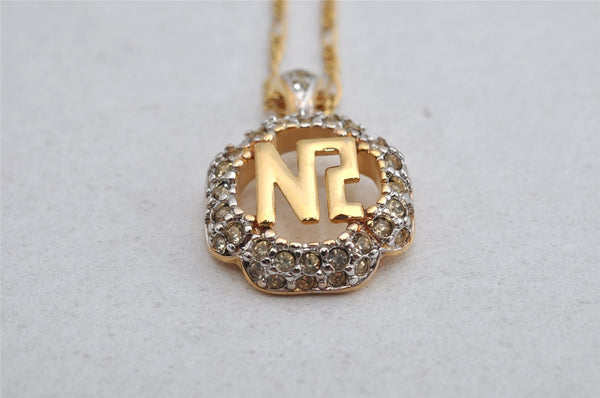 Authentic NINA RICCI Vintage Gold Tone Rhinestone Chain Pendant Necklace  8615J