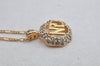 Authentic NINA RICCI Vintage Gold Tone Rhinestone Chain Pendant Necklace  8615J