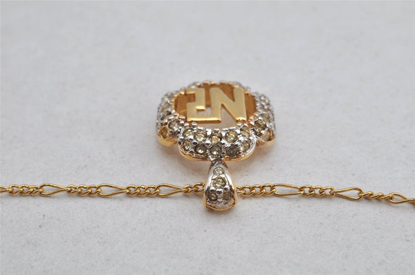 Authentic NINA RICCI Vintage Gold Tone Rhinestone Chain Pendant Necklace  8615J