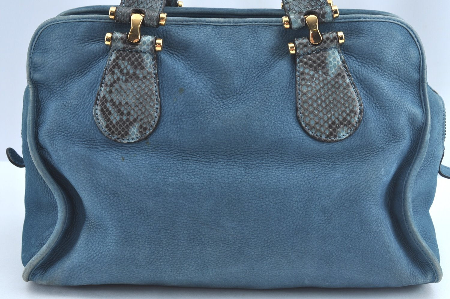 Authentic GUCCI Vintage Tote Hand Boston Bag Leather 323657 Blue 8616H