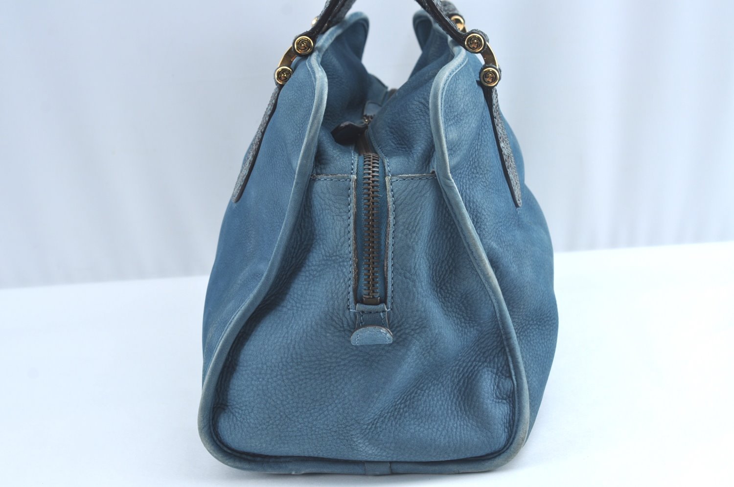 Authentic GUCCI Vintage Tote Hand Boston Bag Leather 323657 Blue 8616H