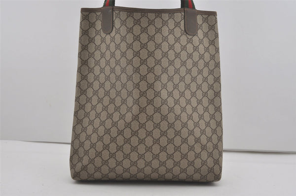 Authentic GUCCI Web Sherry Line Shoulder Tote Bag GG PVC Leather Brown 8616I
