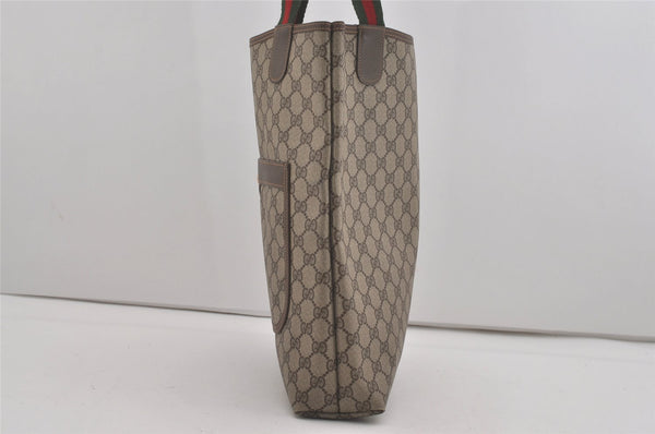 Authentic GUCCI Web Sherry Line Shoulder Tote Bag GG PVC Leather Brown 8616I