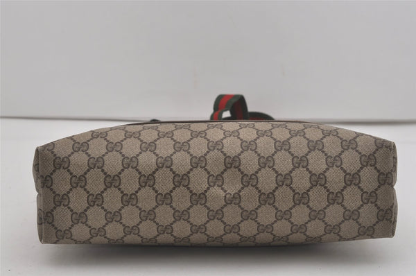 Authentic GUCCI Web Sherry Line Shoulder Tote Bag GG PVC Leather Brown 8616I