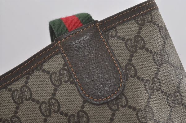 Authentic GUCCI Web Sherry Line Shoulder Tote Bag GG PVC Leather Brown 8616I