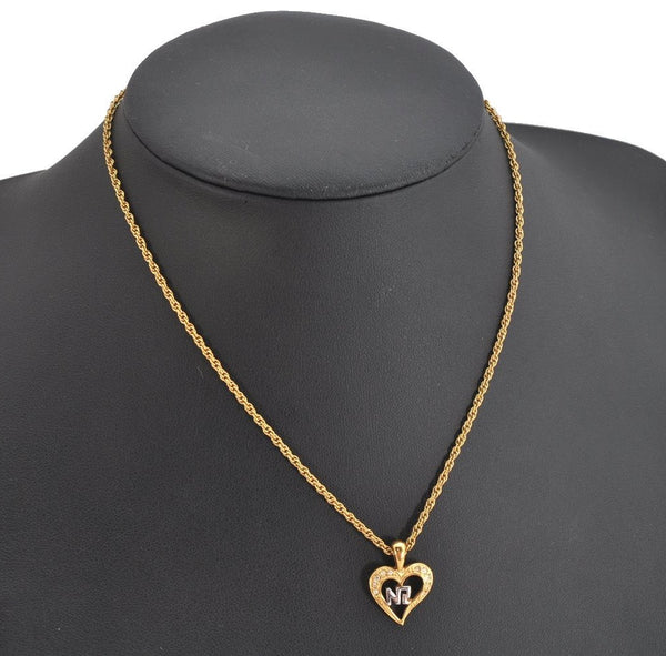 Authentic NINA RICCI Gold Tone Rhinestone Heart Chain Pendant Necklace  8616J