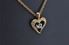 Authentic NINA RICCI Gold Tone Rhinestone Heart Chain Pendant Necklace  8616J