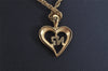 Authentic NINA RICCI Gold Tone Rhinestone Heart Chain Pendant Necklace  8616J