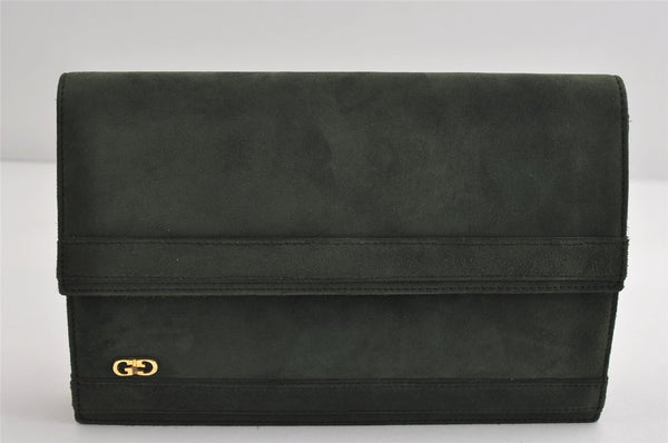 Authentic GUCCI Vintage Chain Shoulder Bag Purse Suede Green 8617I