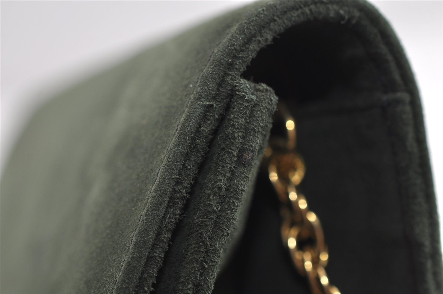 Authentic GUCCI Vintage Chain Shoulder Bag Purse Suede Green 8617I