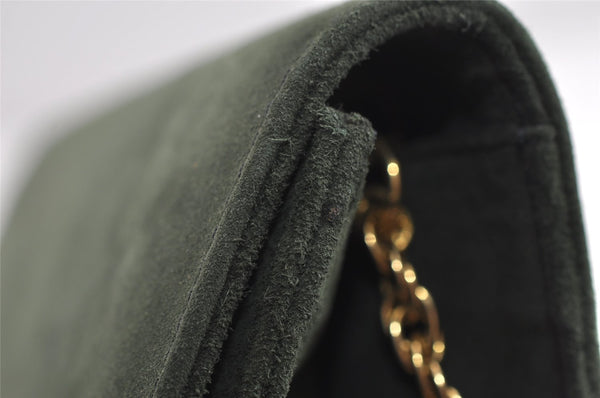 Authentic GUCCI Vintage Chain Shoulder Bag Purse Suede Green 8617I