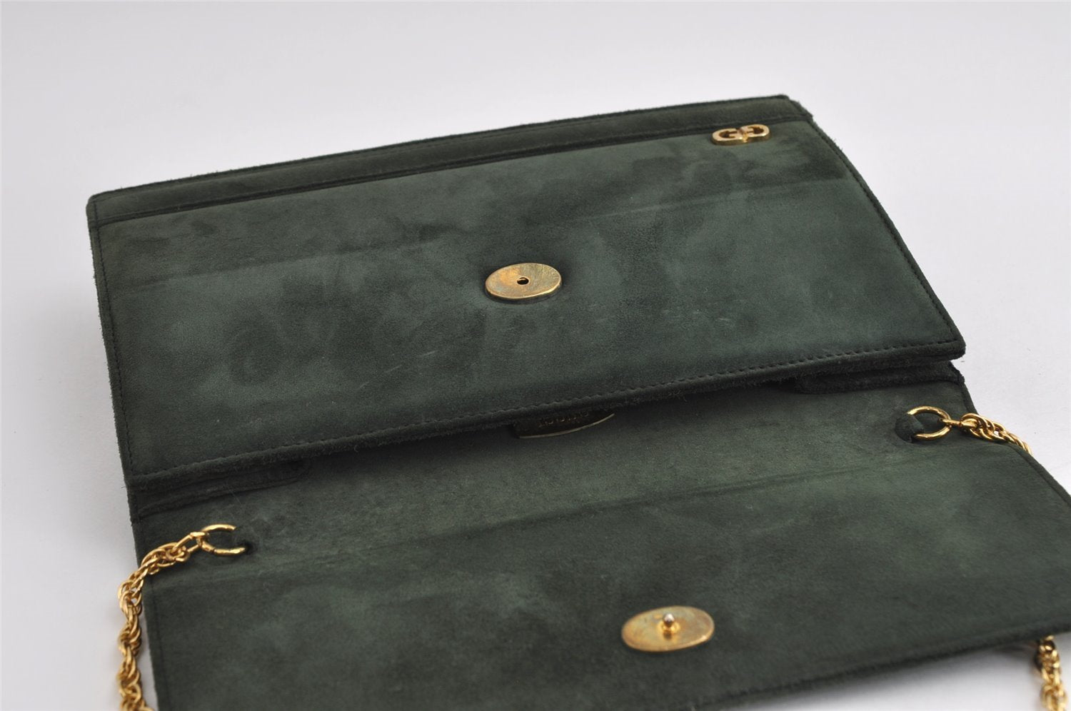Authentic GUCCI Vintage Chain Shoulder Bag Purse Suede Green 8617I