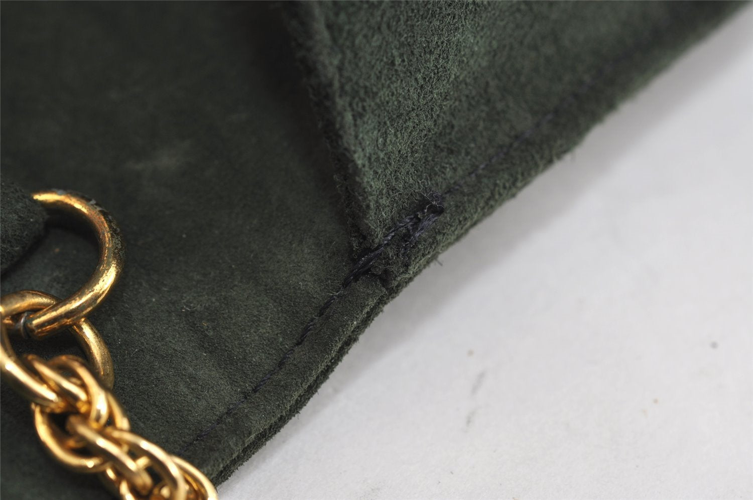 Authentic GUCCI Vintage Chain Shoulder Bag Purse Suede Green 8617I