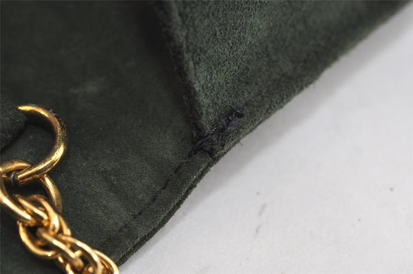 Authentic GUCCI Vintage Chain Shoulder Bag Purse Suede Green 8617I