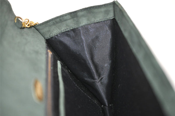 Authentic GUCCI Vintage Chain Shoulder Bag Purse Suede Green 8617I